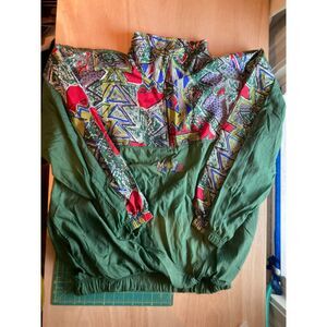 Vintage Windbreaker 1/4 Zip, Green with 80s style design